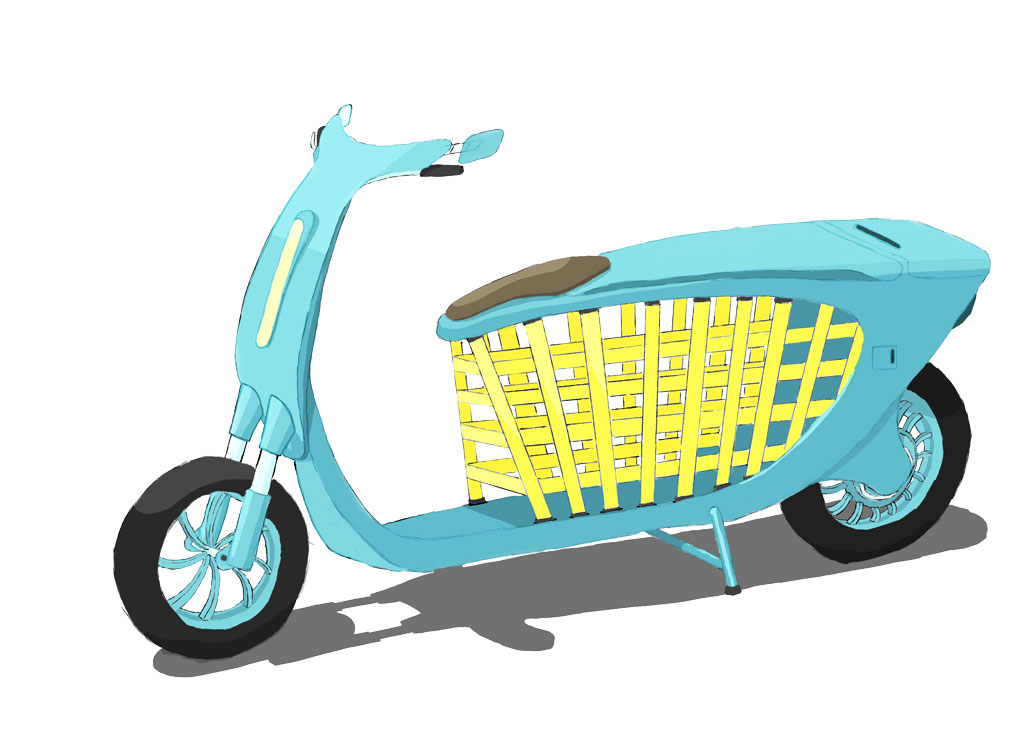 Electric Cargo Scooter hand rendered perspective